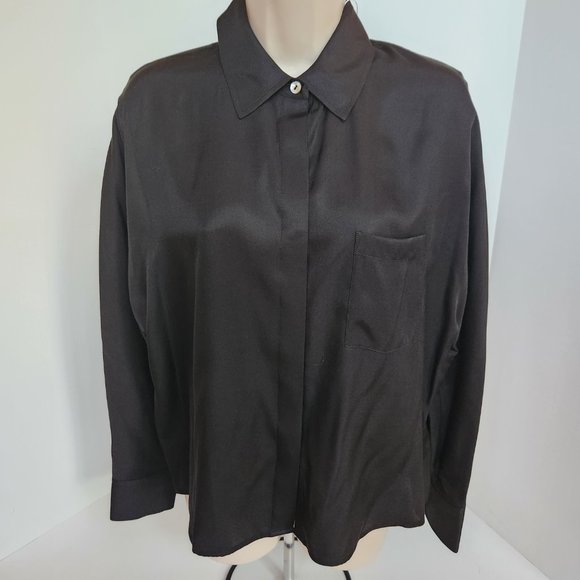 VINCE Silk Blend Woven  Button Up Blouse, Medium - Picture 6 of 14